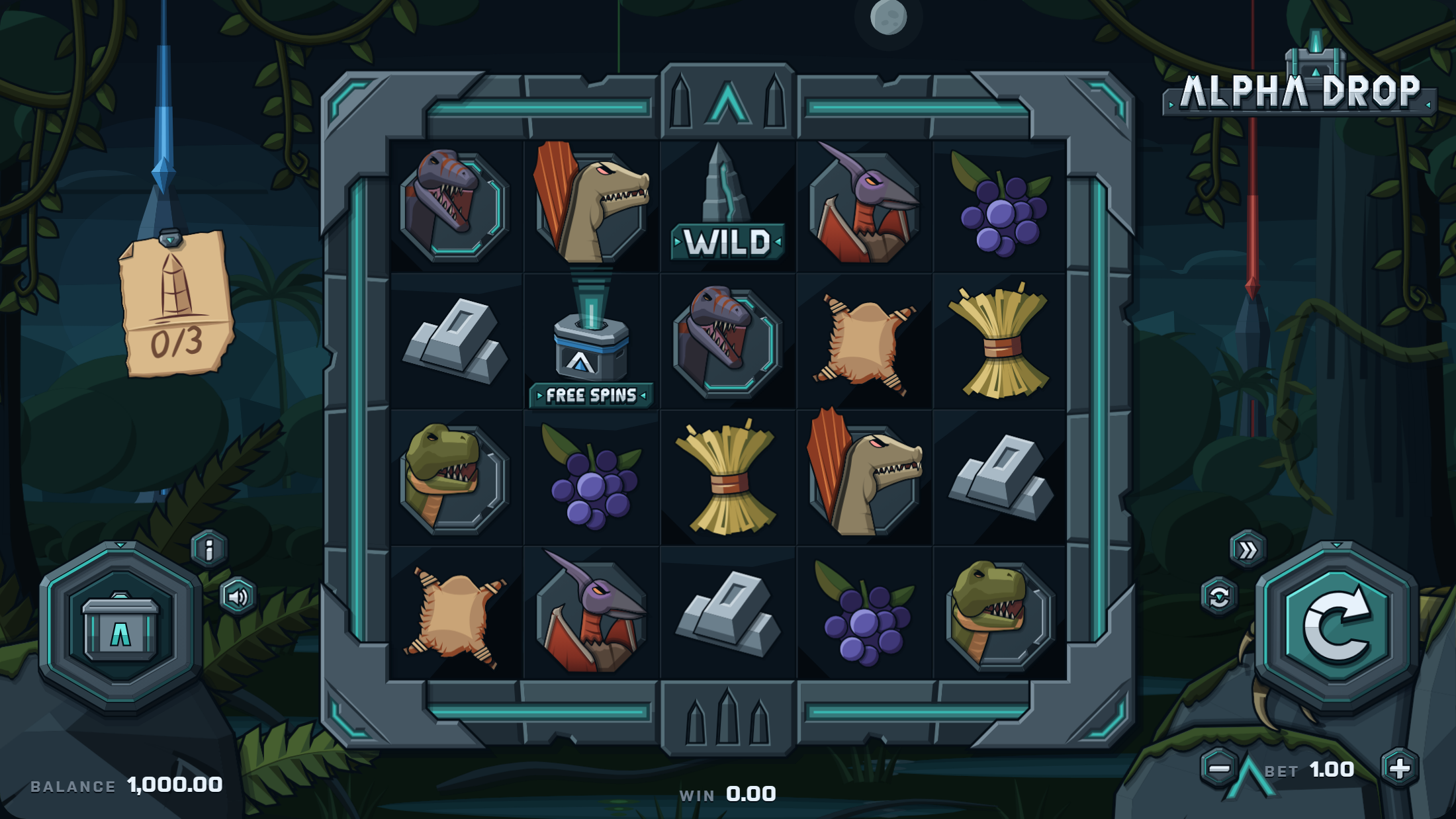 ΛLPHΛ DROP base game: the 5 × 4 reels in the jungle